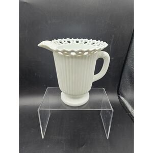 Antique Atterbury Glass DANCING SAILORS Milk White Creamer Lace Edge.